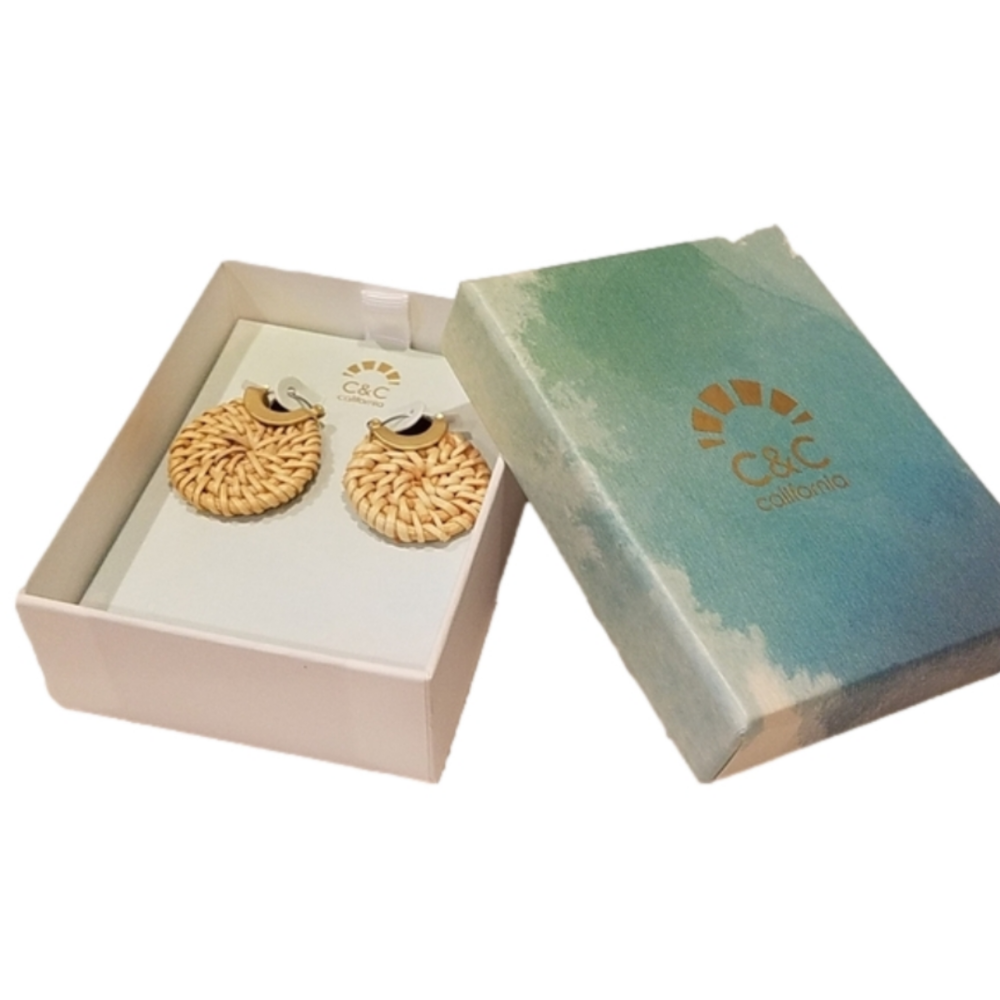 Beachy Round Rattan Earrings - Picture 2 of 4